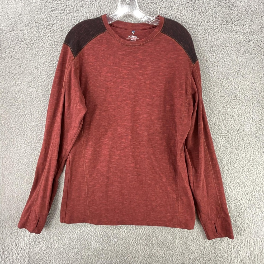 Kuhl Shirt Mens L Red Organic Cotton Long Sleeve Logo Regular Fit Hiking Camping